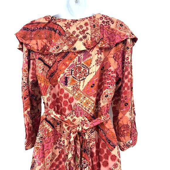 Free People Lennon Dress Boho Style Maxi Floral Print Coral Red NWT NEW Size XS - Picture 5 of 11